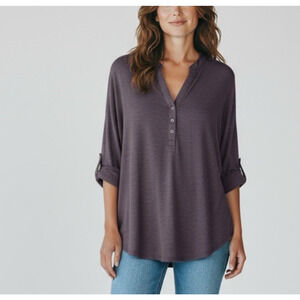 James Perse Shirt Roll Tab Sleeve Tunic Top Blouse Minimalist Size 3 Large 8-10